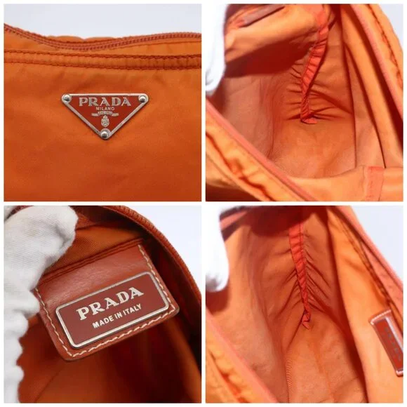 PRADA Shoulder Bag Nylon Orange Silver Auth 152258